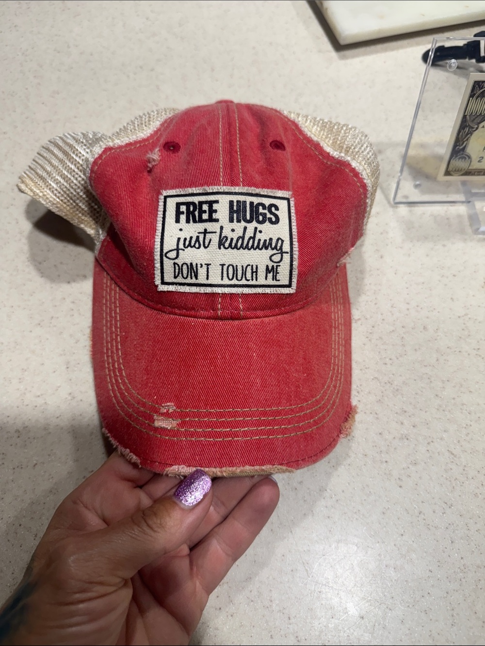 Orange Free Hugs Just Kidding Don't Touch Me' Patch Cap -